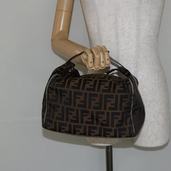 FENDI Zucca Canvas Vanity Bag Black Brown Auth 147546 - Picture 1 of 16